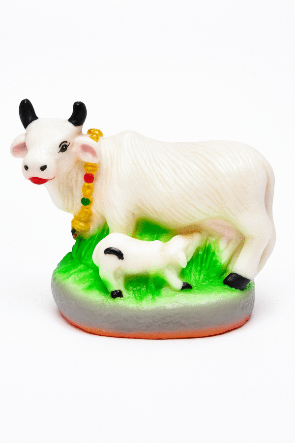 Kamdhenu Cow with Calf Statue Decorative Showpiece - 8x7x3 cm