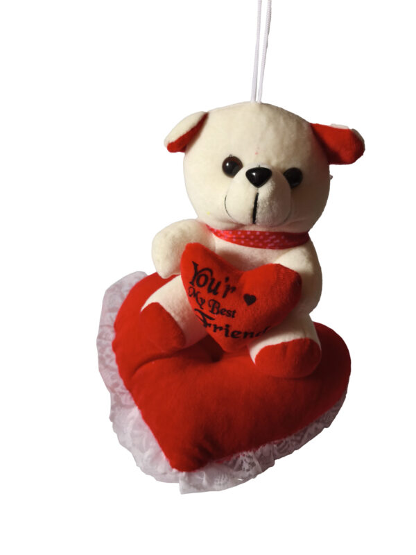 Plush Teddy Bear with Heart Cushion – "You're My Best Friend"