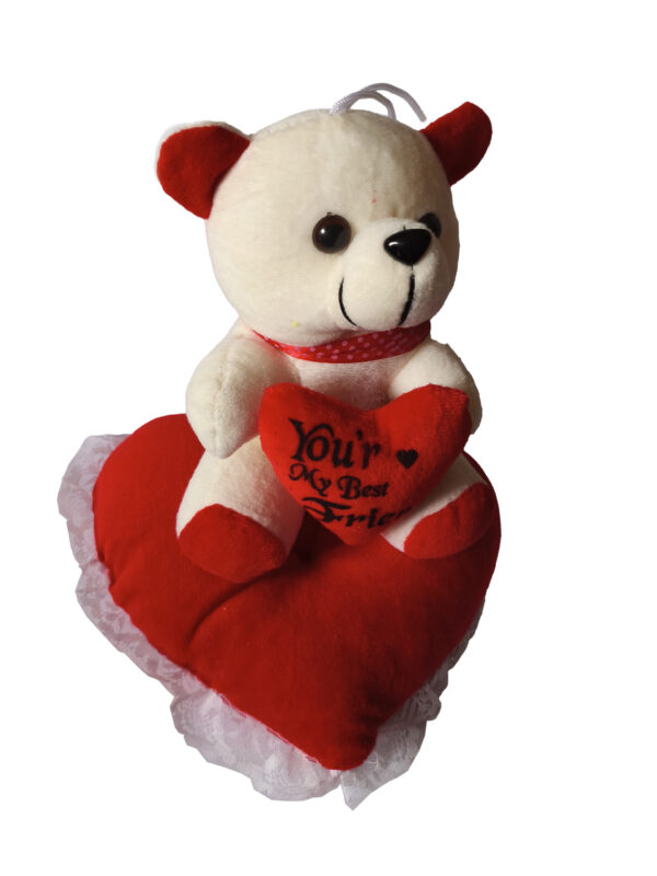 Plush Teddy Bear with Heart Cushion – "You're My Best Friend"
