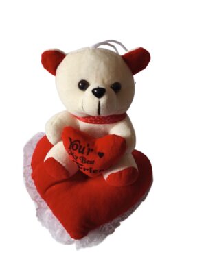 Plush Teddy Bear with Heart Cushion – "You're My Best Friend"