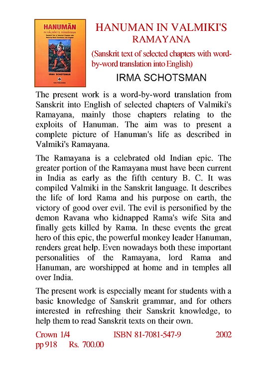 HANUMAN IN VALMIKI'S RAMAYANA (Sanskrit text of selected chapters with word-by-w