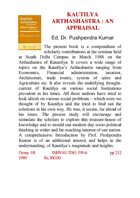 KAUTILYA ARTHASHASTRA : AN APPRAISAL
