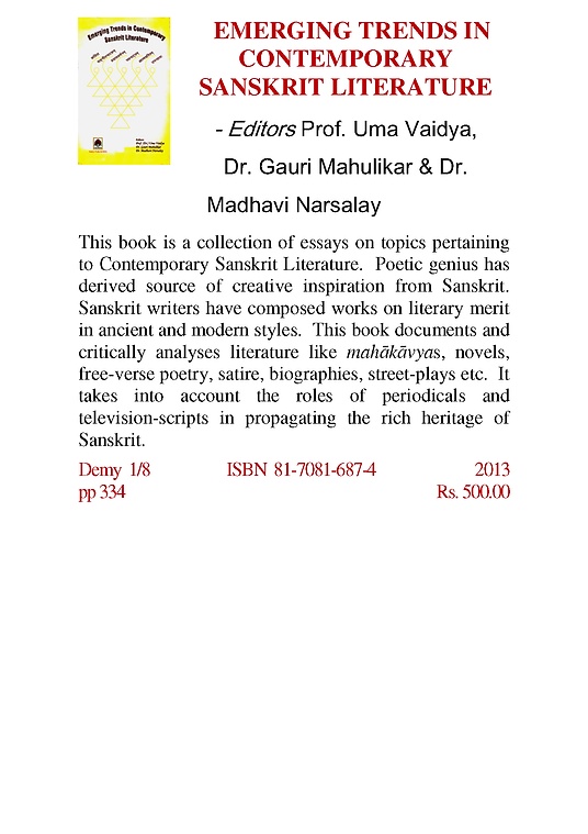 EMERGING TRENDS IN CONTEMPORARY SANSKRIT LITERATURE